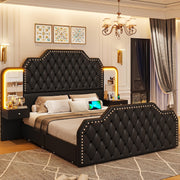 queen size bed frame 2 nightstands mirror modern platform