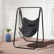 outdoor swing chair a stand featuring a metal hammock