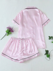 summer womens pajamas pink striped bow short sleeve shorts