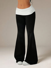 womens casual flared trousers color waistband