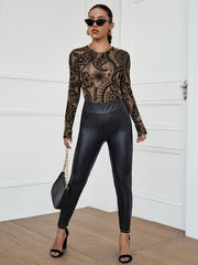 womens mesh paisley long sleeve bodysuit semi