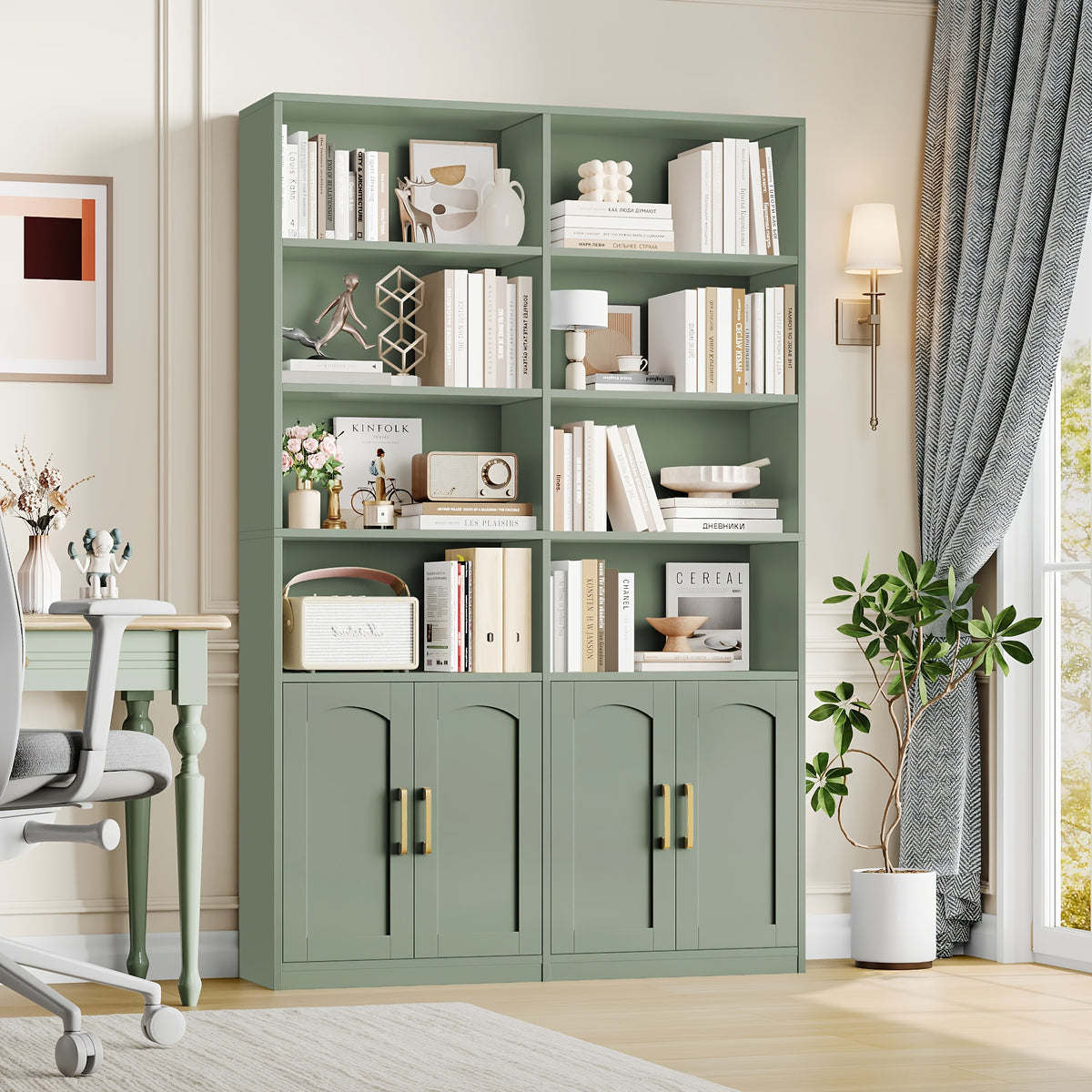 fultru bookshelf bookcase doors 6 tier large