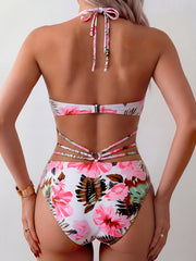 summer womens fashionable elegant pink floral print 1pc