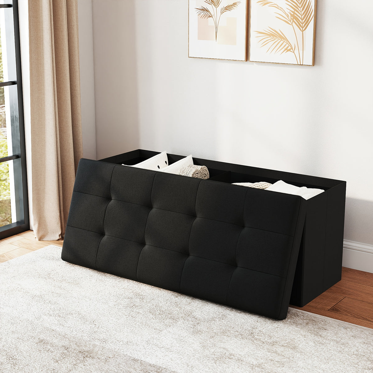 leather linen storage bench padded storage