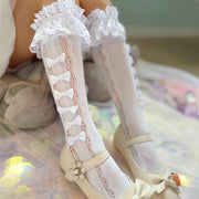 1 pair princess bow calf socks youth thin lace leg socks