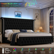 full size bed frame led headboard wingback tufted headboard