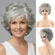 popular silvery gray short wavy wig women featuring a fluffy