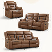 faux leather manual recliner set 3 seat sofa loveseat