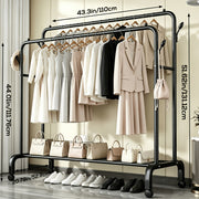 heavy duty metal double pole garment rack rolling wheels