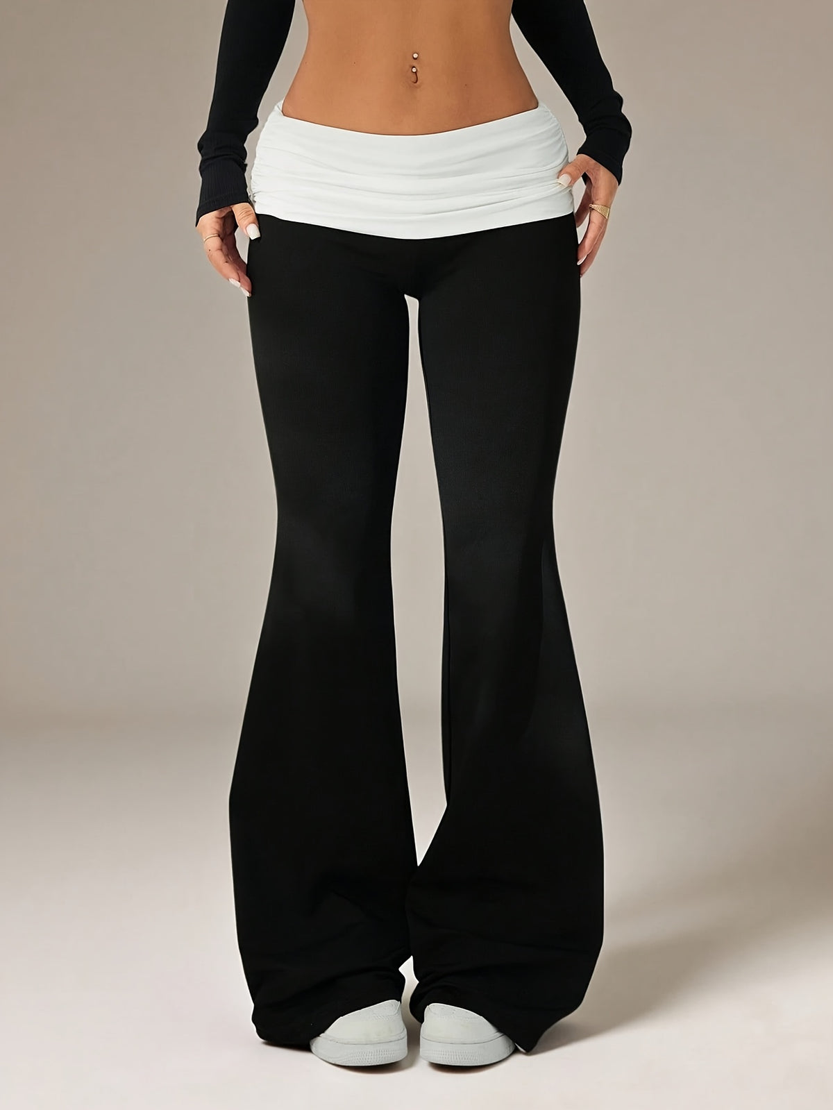 womens casual flared trousers color waistband