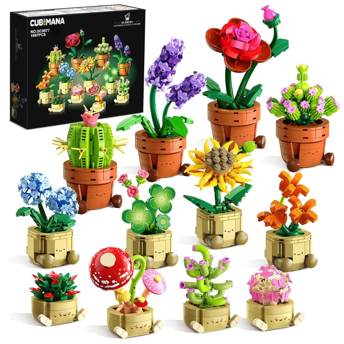 flowers plants mini building set 1697pcs botanical