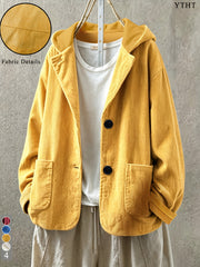 plus size womens loose retro textured corduroy hooded jacket