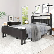 metal platform bed storage upholstered headboard