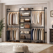 wall-mounted bedroom wardrobe, retro industrial style duct clothing rack with 6 wooden shelves and 4 . bedroom furniture wardrobe storage - furniture