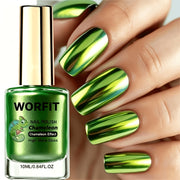metallic mirror chrome green nail polish burnt high