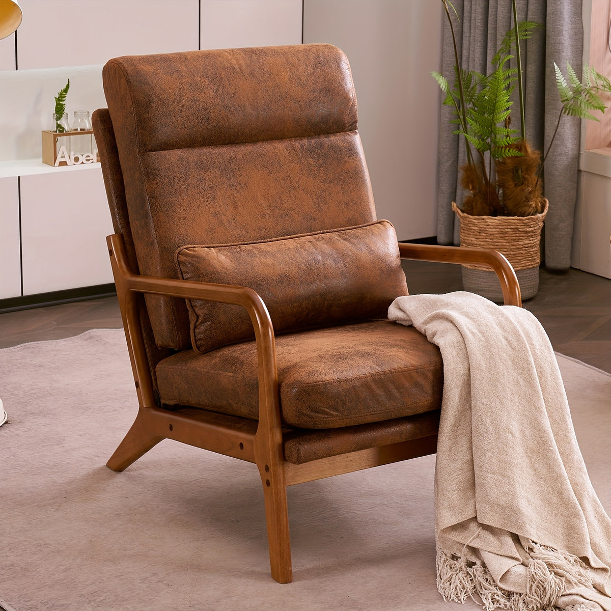 high back century modern accent chair soild wood padding
