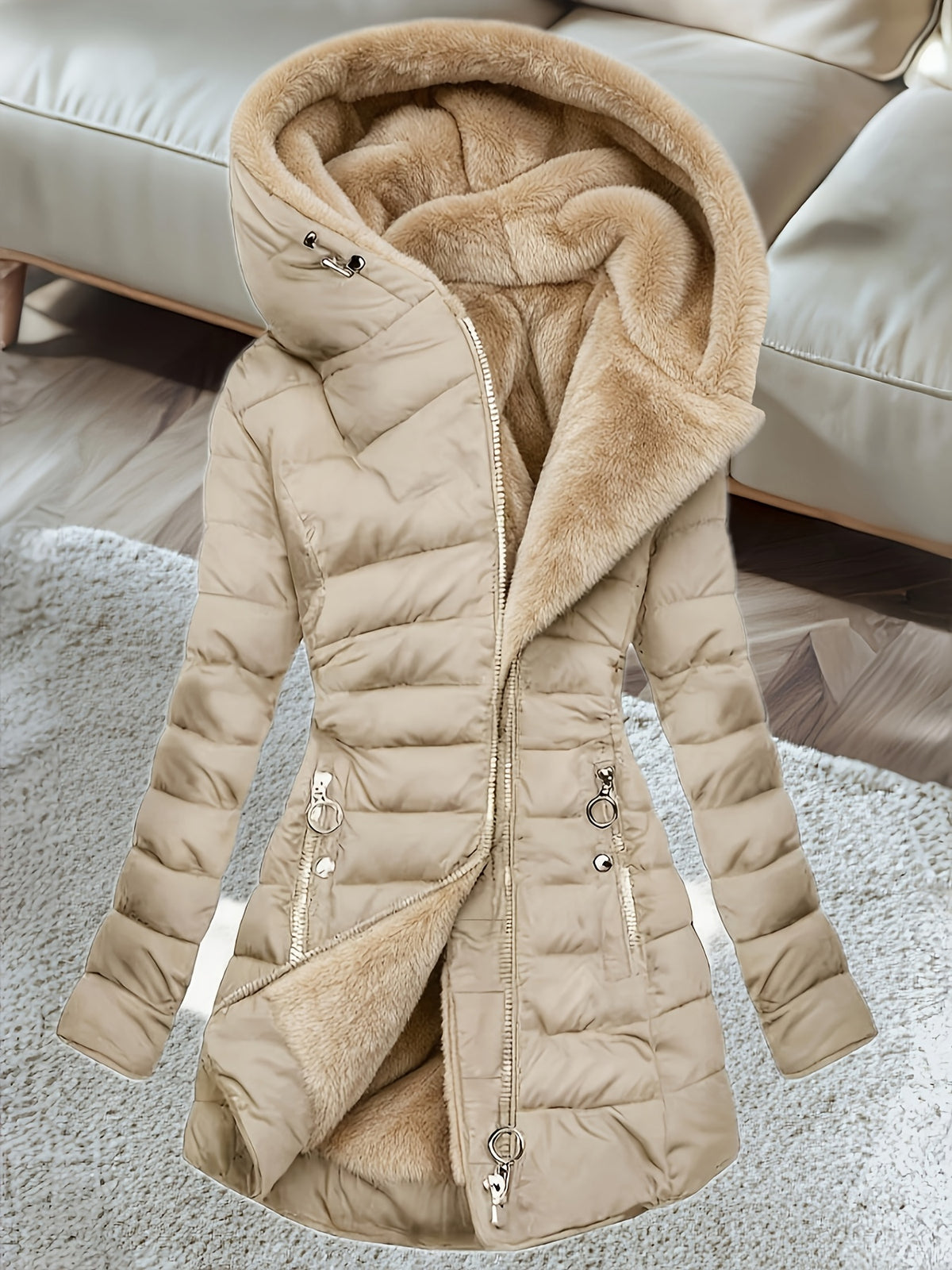 winter new length fleece lined warm loose womens hooded