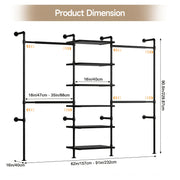wall-mounted bedroom wardrobe, retro industrial style duct clothing rack with 6 wooden shelves and 4 . bedroom furniture wardrobe storage - furniture