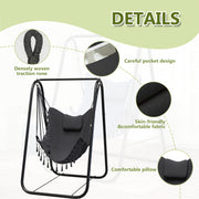 outdoor swing chair a stand featuring a metal hammock