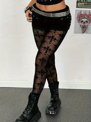 womens shaped velvet mesh sheer leggings