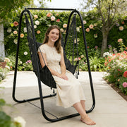 outdoor swing chair a stand featuring a metal hammock
