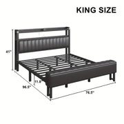 metal platform bed storage upholstered headboard