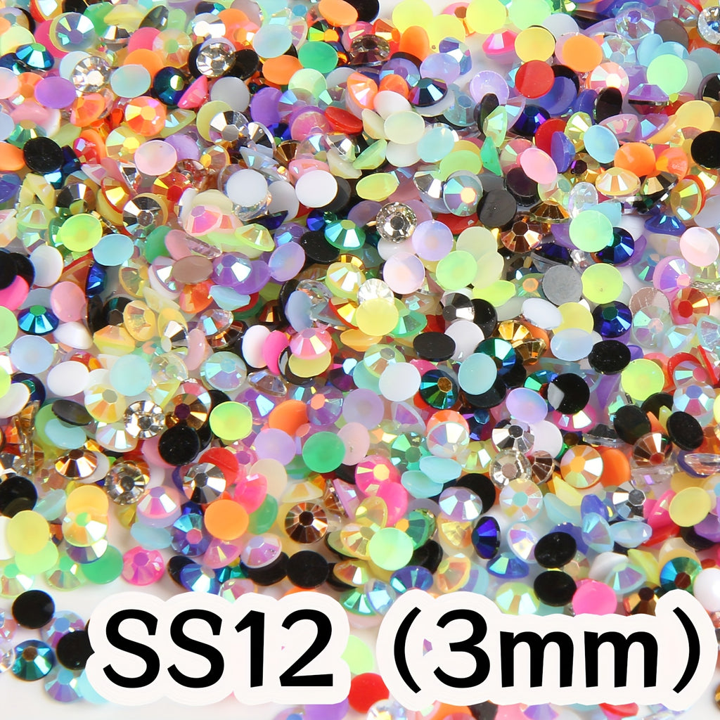 approximately 19500 3mm resin rhinestones in 24 colors