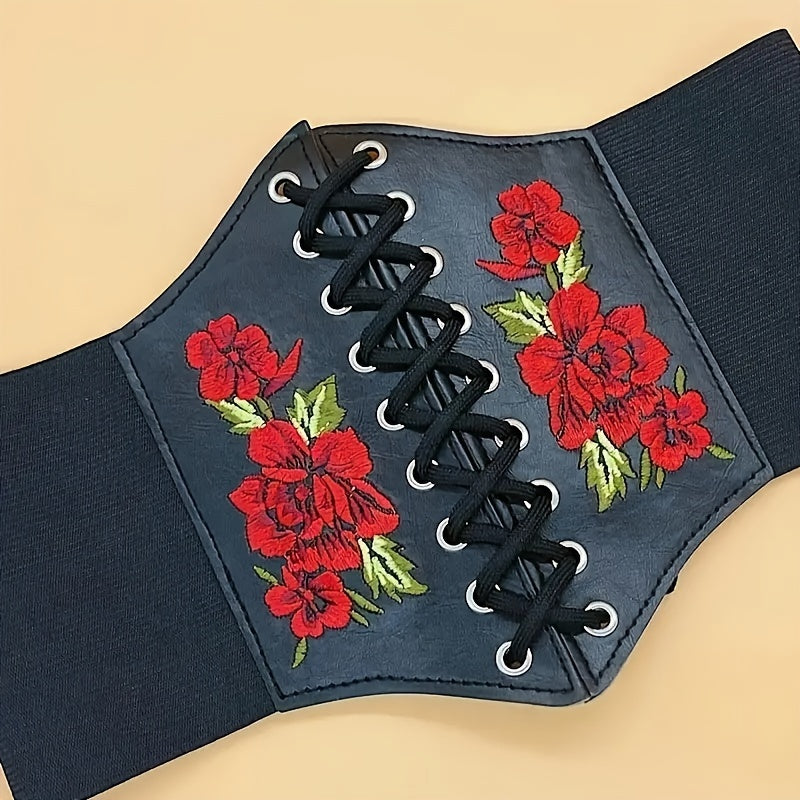 ladies floral cinch belt   elastic waist belt