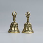 one carved bronze bell hand held shaker clapping handle