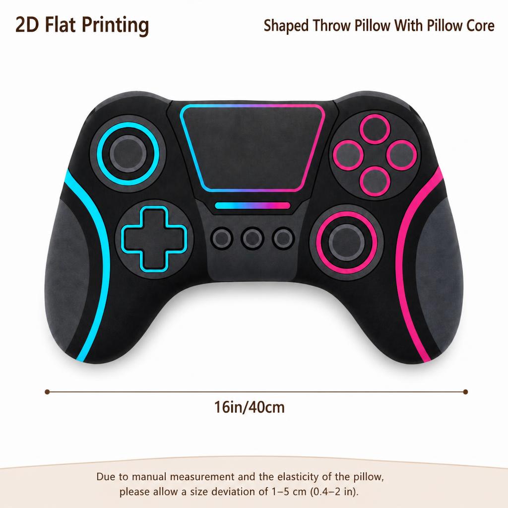 neon gaming controller shaped throw pillow