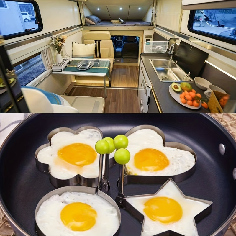 4pcs stainless steel egg mold set   flower round