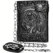 skull gothic chain wallet faux leather punk bifold halloween