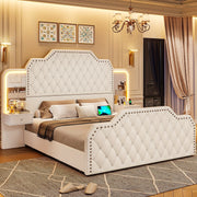 queen size bed frame 2 nightstands mirror modern platform
