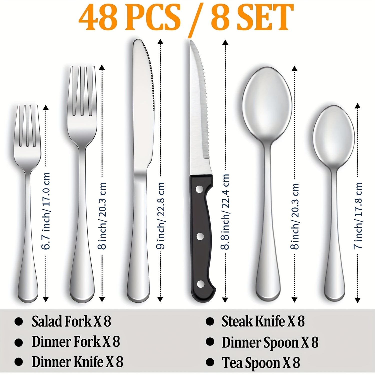 24 48pcs black silverware set steak knives service 4 8