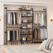 wall-mounted bedroom wardrobe, retro industrial style duct clothing rack with 6 wooden shelves and 4  . bedroom furniture wardrobe storage - furniture
