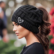 womens ponytail hat stretchy warm ponytail beanie black hat