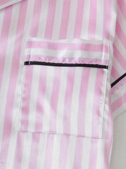 summer womens pajamas pink striped bow short sleeve shorts