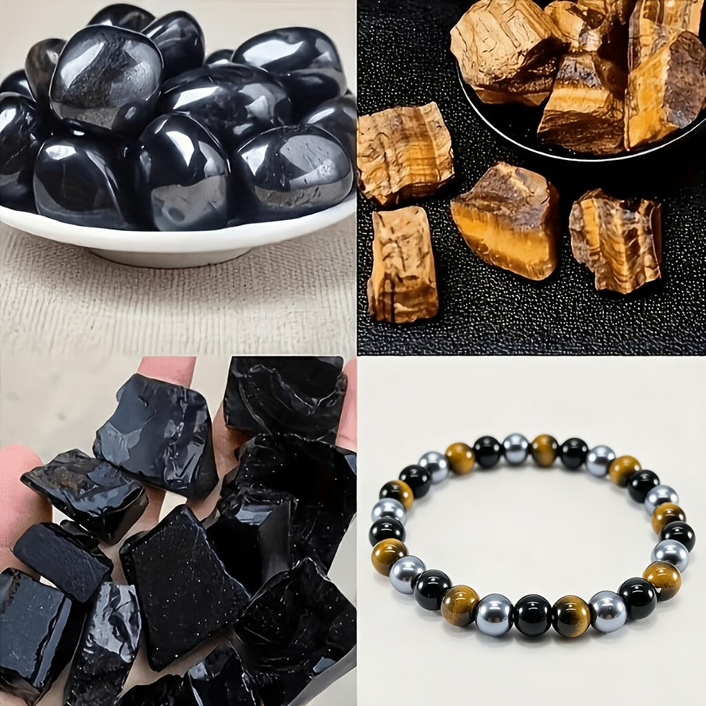 a bracelet made three types stones tigers eye obsidian black