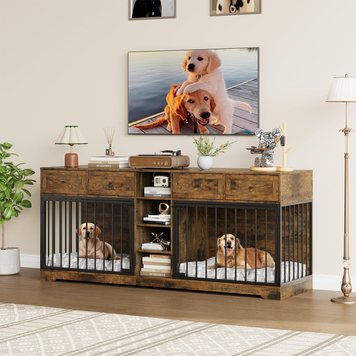large heavy duty dual crate dog kennel furniture suitable 2