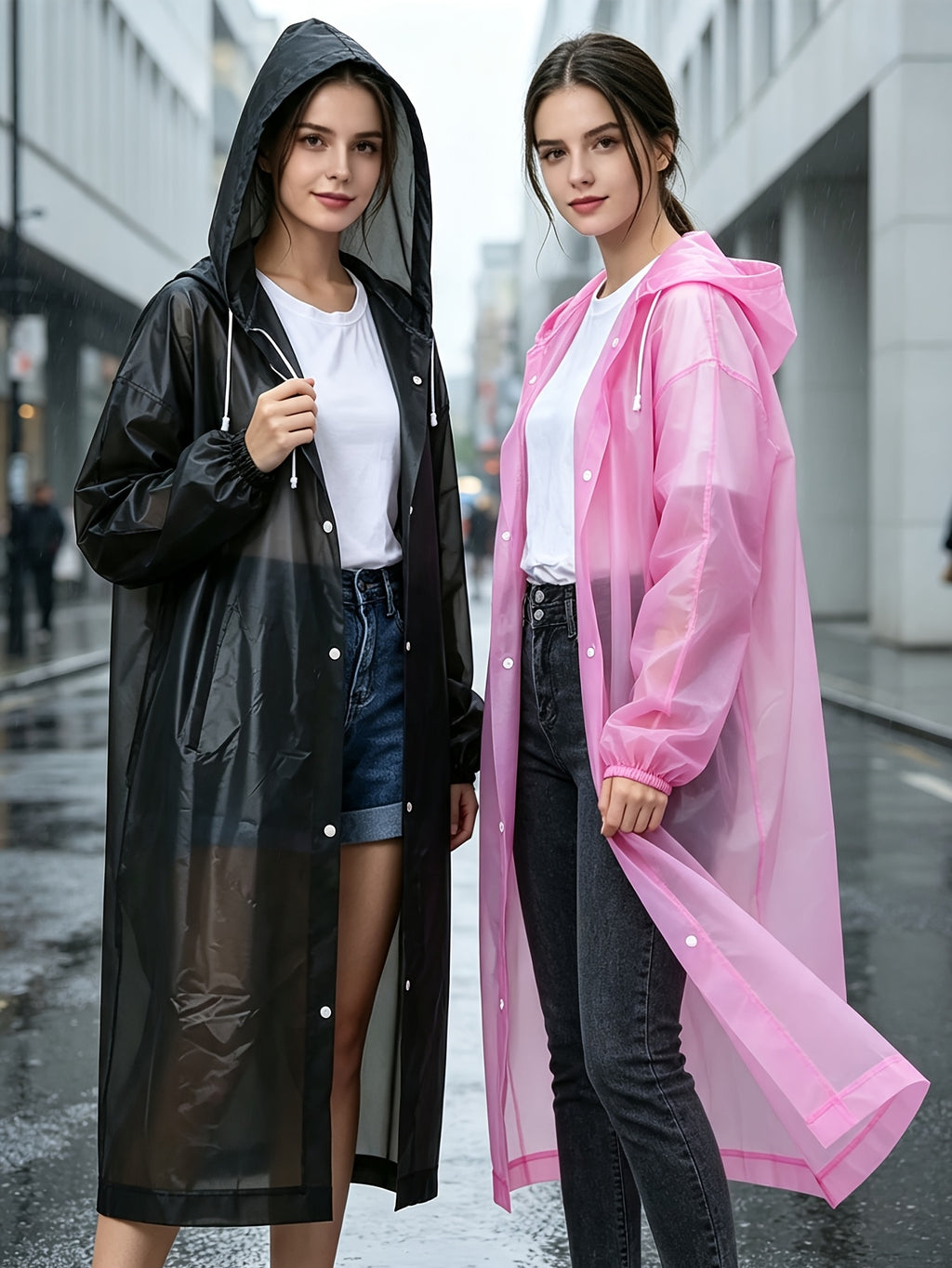 2pcs multicolor   long hooded raincoats   full
