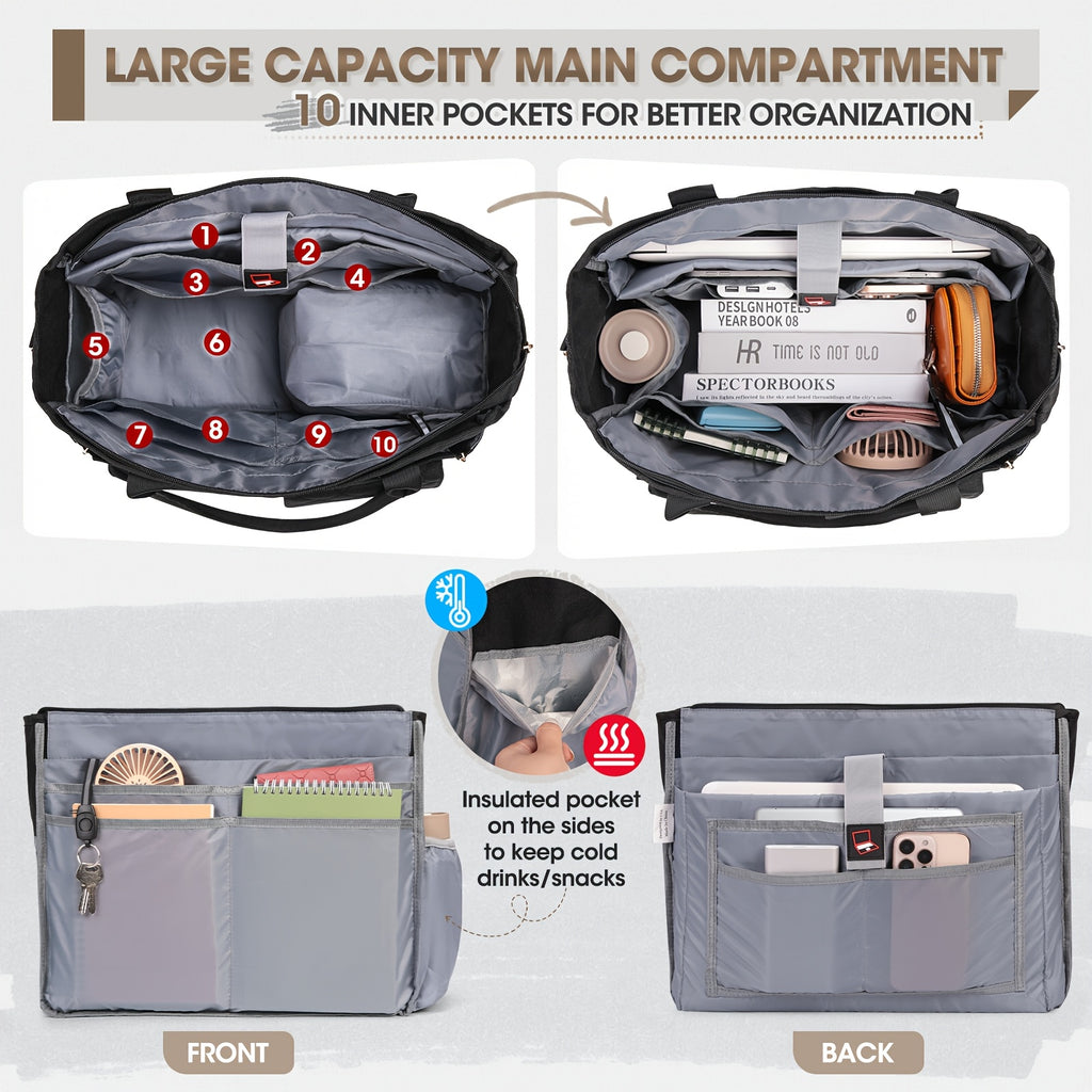 teacher tote bag insulated lunch compartment 15 6