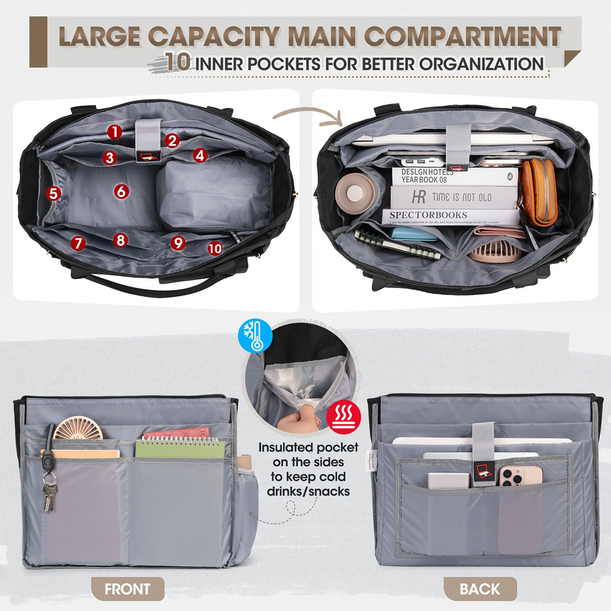 teacher tote bag insulated lunch compartment 15 6