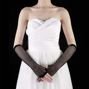 pair womens long   net gloves fingerless mesh