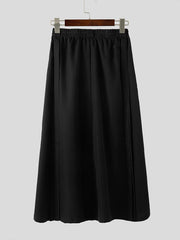 men full length skirt elastic waist asymmetric split