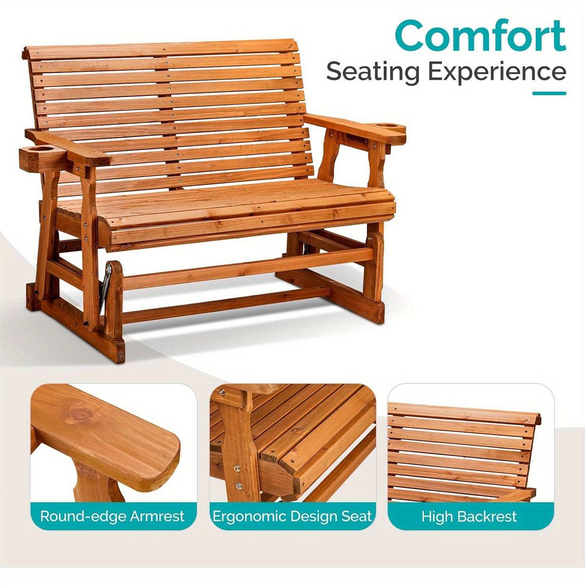 outdoor glider bench wood patio glider cup holders porch