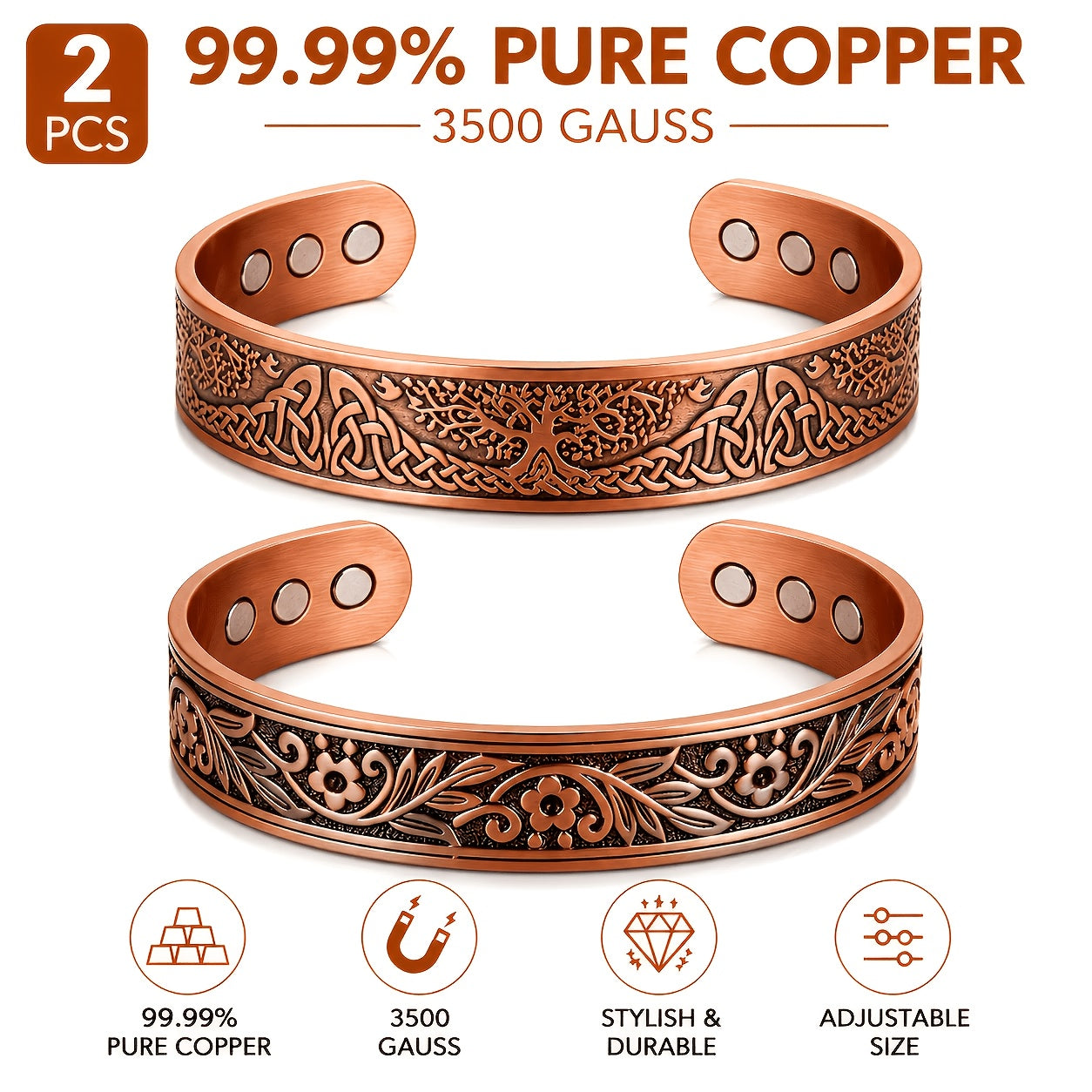 2pcs vintage red copper open end
