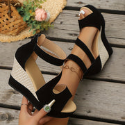 womens black thick sole wedge sandals open toe zipper