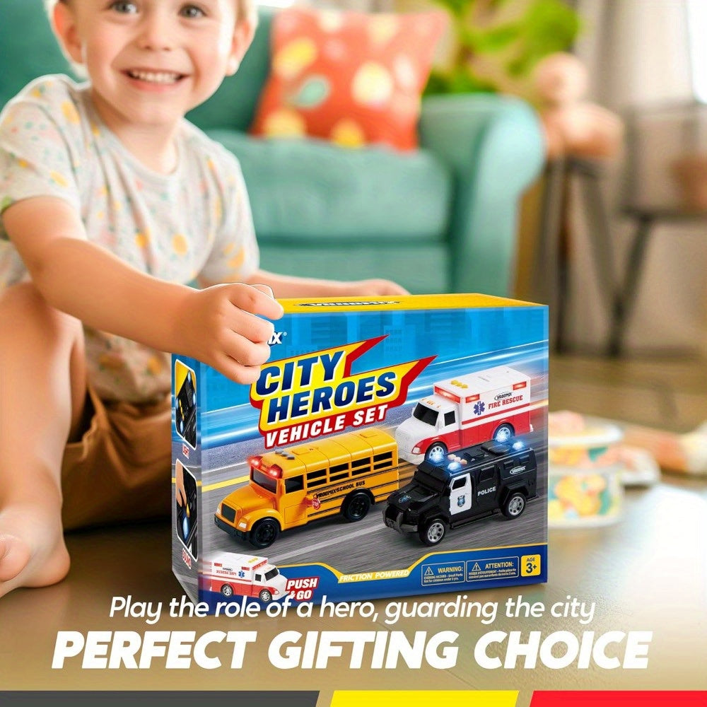 suncfun 3 pack emergency school vehicle toy set friction