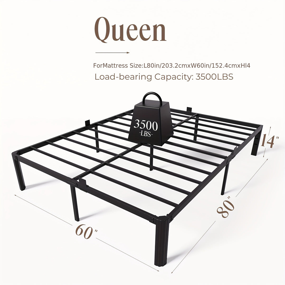 14 inch black metal bed frame king queen full twin