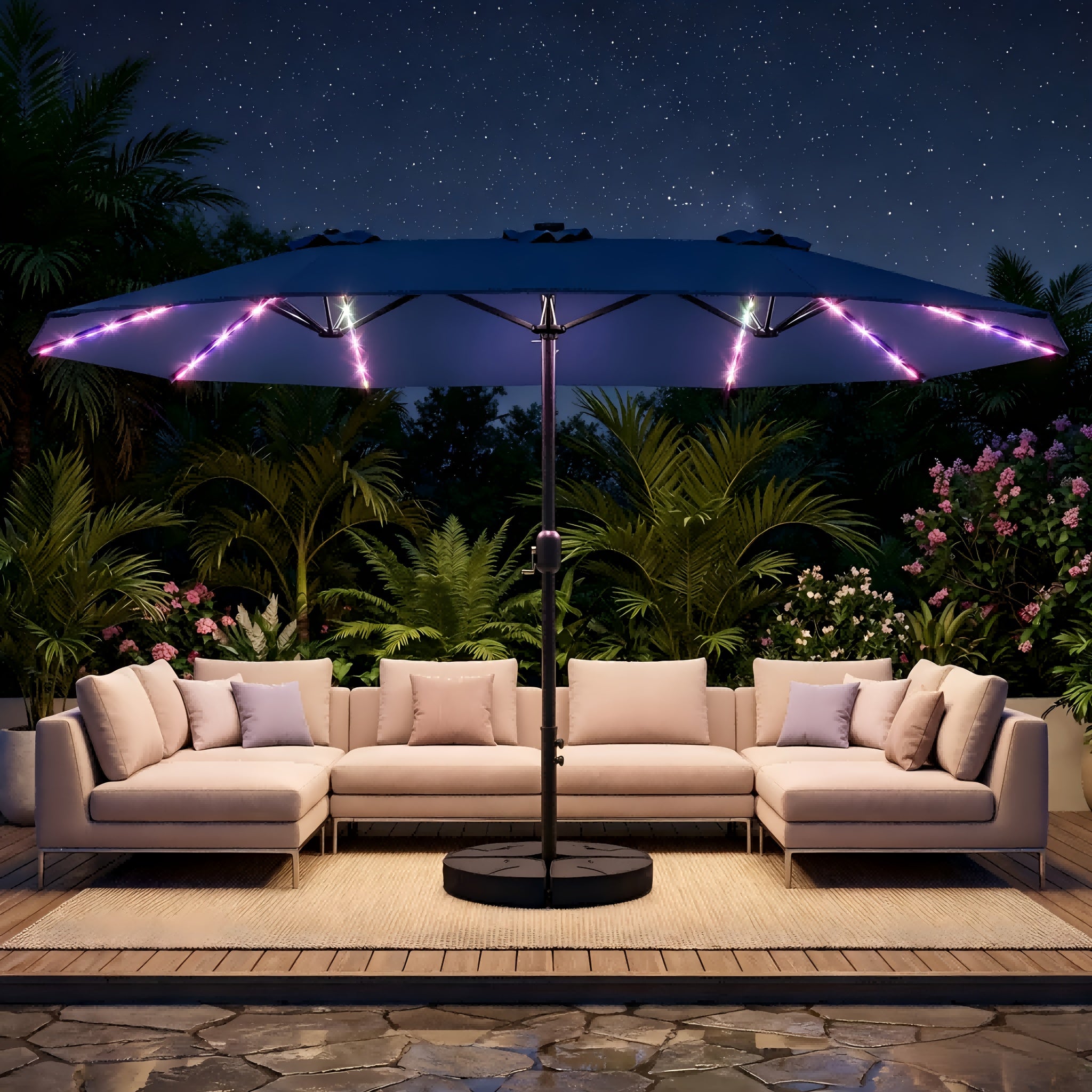 15ft double sided patio umbrella rgb solar colorful lights